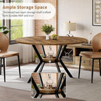 Round Dining Table for 4, 42 Inch Wood Kitchen & Dining Room Tables with Storage, Circle Breakfast Table with Metal Legs, Space Saving Dinner Table for Dining Room, Kitchen, Living Room, Rustic Brown
