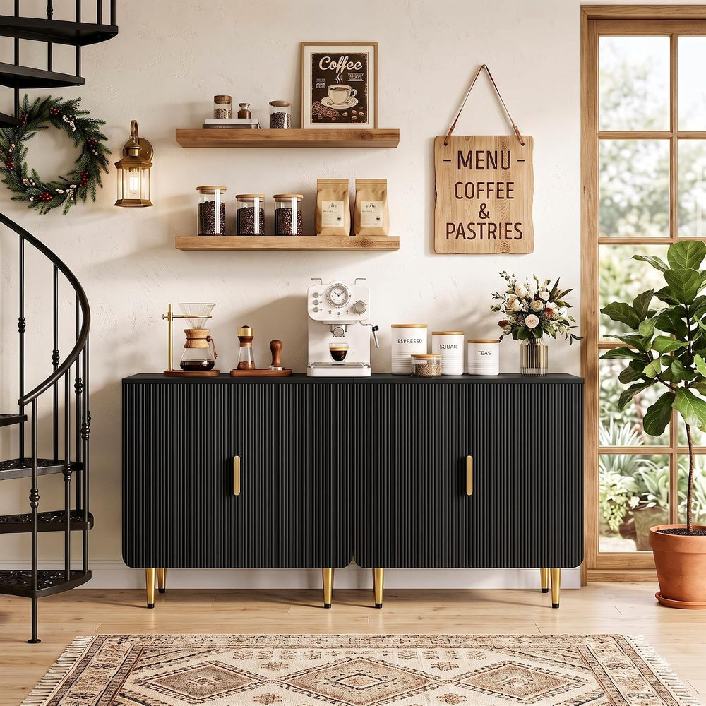 WelFurGeer Fluted Buffet Cabinet with Storage, Kitchen Sideboard Cabinet