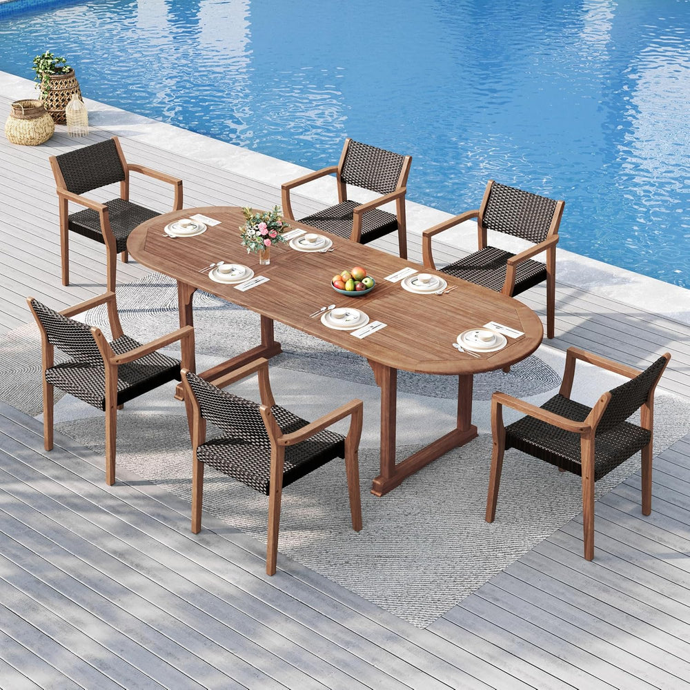 Sophia & William Outdoor Dining Set for 6, Expandable Acacia Wood Table