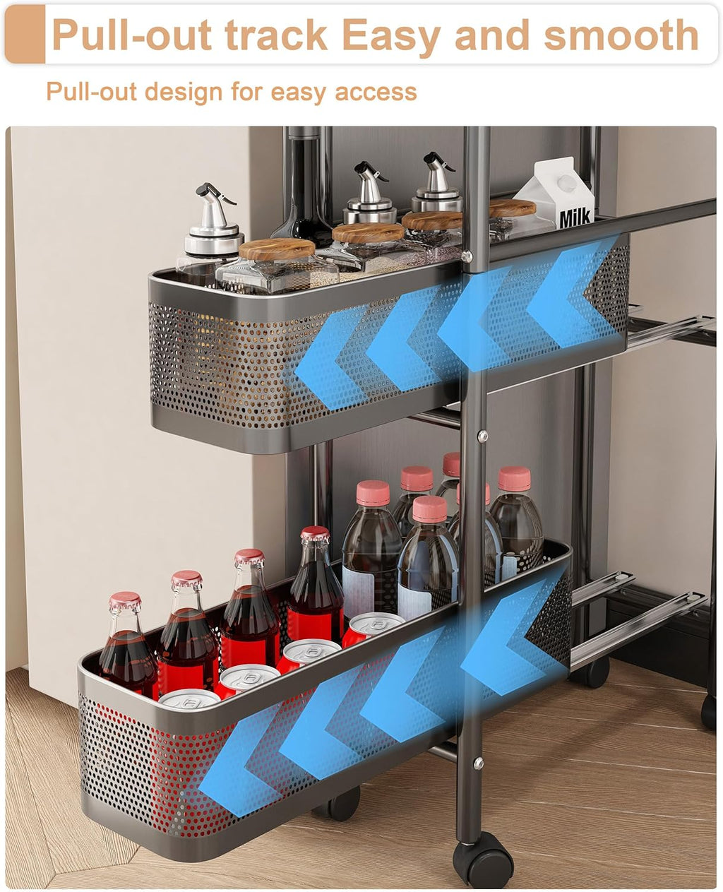 UMDONX Slim Storage Cart 5 Tier with Pull Out Basket Bathroom Organizer Rolling cart, Rolling Utility Cart Slide Out Organizer for Kitchen, Bathroom, Laundry Black