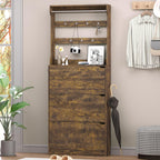 Shoe Cabinet with 3 Flip Drawers & Coat Rack, Narrow Hidden Shoe Storage Cabinet, 2-in-1 Hall Tree Slim Freestanding Shoe Rack Organizer for Entryway, Hallway, and Living Room