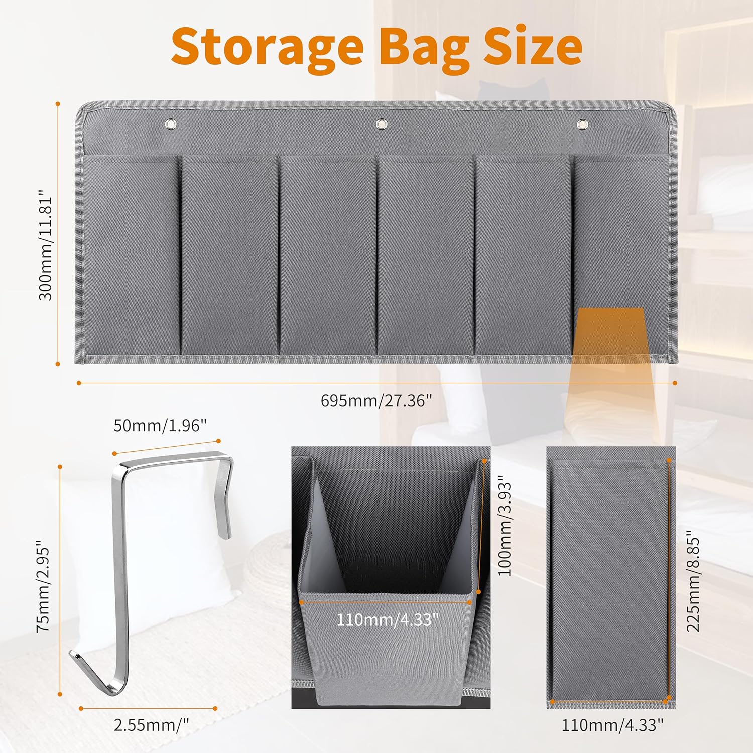 RVZONE RV Shoe Pockets 6 Large Pockets Heavy Hanging Bedside Storage Organizer with Sturdy Hooks for Shoes, Toys and Tools