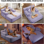 Avenix 70" Boneless Oversized Chaise Lounge Chair Indoor, Corduroy Comfy Oversized Reading Sleeper Chair Boneless Sofa Couch Bed with 3 Pillows, No Assembly Required, Purple