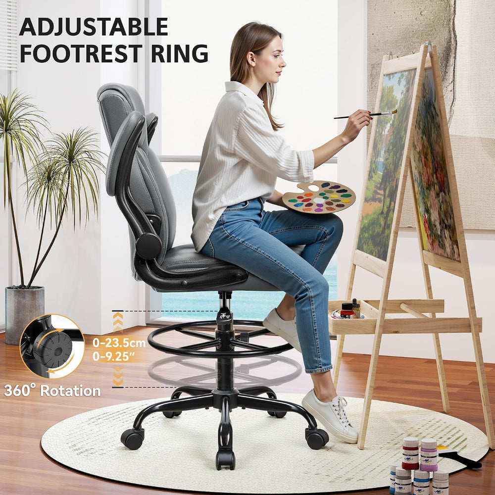 Drafting Chair, Tall Office Chair for Standing Desk, High Executive Leather E...