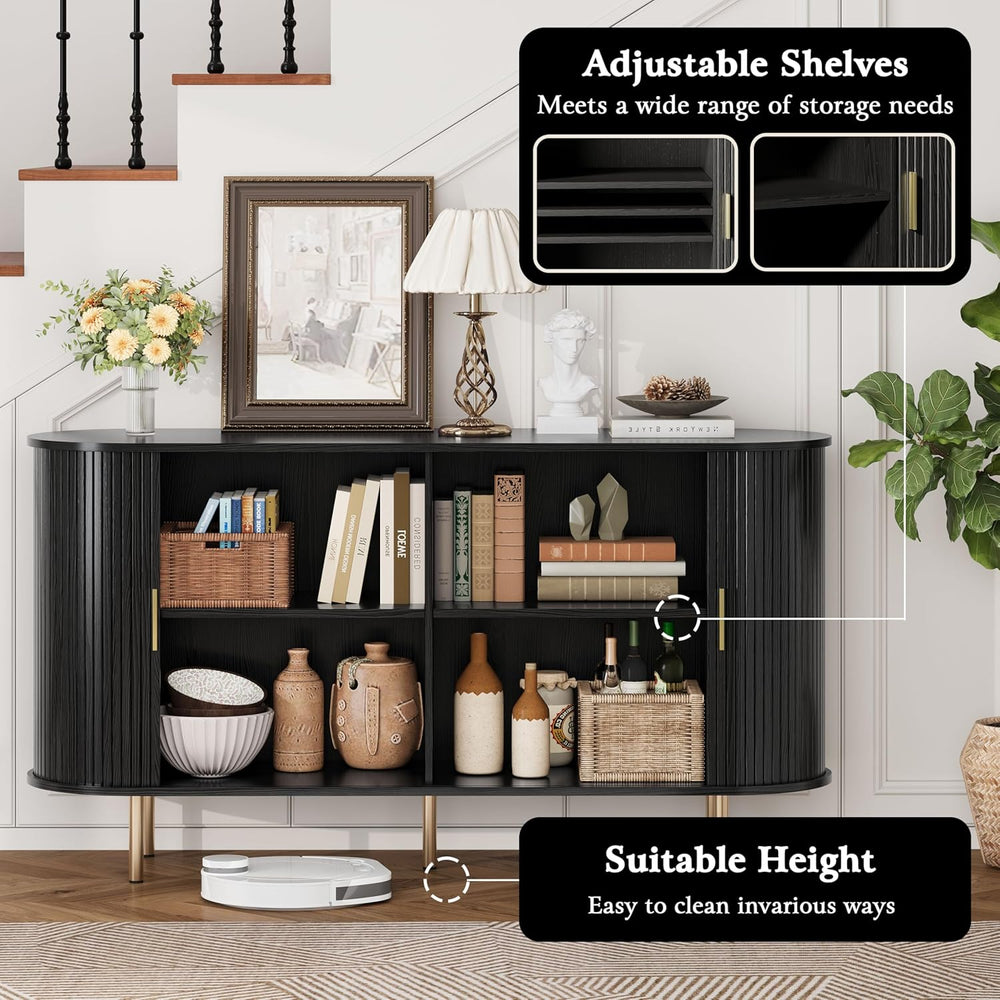 DHH Sideboard Buffet Cabinet with Storage,Mid Century Modern Fluted Accent Co...