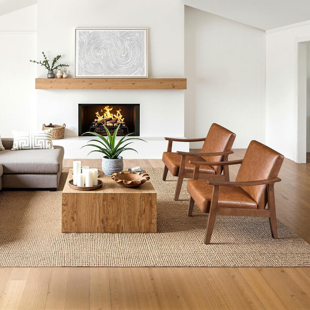 Yaheetech Accent Chairs Set of 2, Mid-Century Armchairs, Light Brown | Cushio...