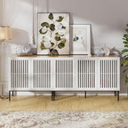 Farmhouse TV Stand for TVs up to 85 inch, 2 in 1 Entertainment Center TV Console with Storage Cabinets and Metal Base,Media Console for Living Room, Antique White