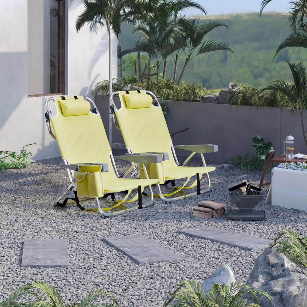Aluminum Beach Chair Oxford Fabric 100kg Capacity Khaki | Seat Height 20.1 cm, 19.7" x 16.5" Seat, Silver Aluminum Frame, Lightweight Portable, Outdoor Use
