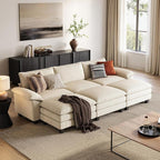 LINSY HOME Modular Sectional Sofa - 123 Inch Oversized Corduroy Cloud Couch with Movable Ottoman Soft Modern Comfy Sofa Set for Living Room Apartment Office, Beige