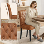 Yaheetech Dining Chairs Set of 4 Modern Style Faux Leather Dining Room Chairs with Solid Wood Legs and Button Tufted Padded for Home Kitchen, Retro Brown