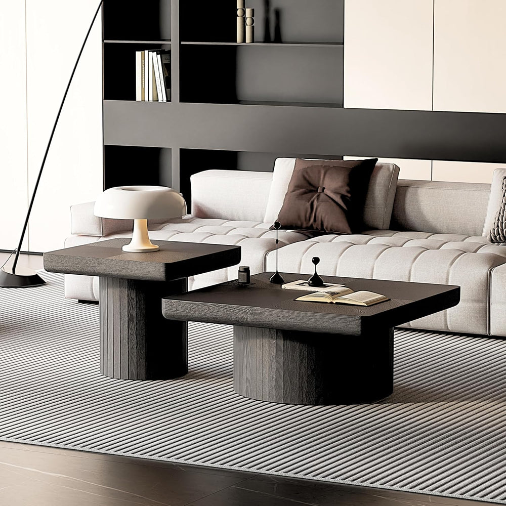 Nesting Coffee Table Set, 2 Piece, Square Parquet Wood Top | 2 Piece Set, Par...