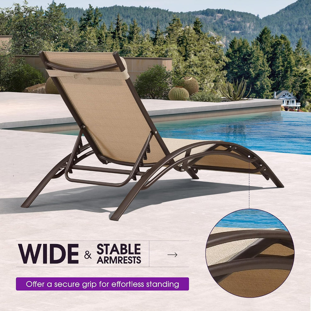 PURPLE LEAF Pool Chaise Lounge Set of 3 Bronze Aluminum Chair, Pebble Gray | ...
