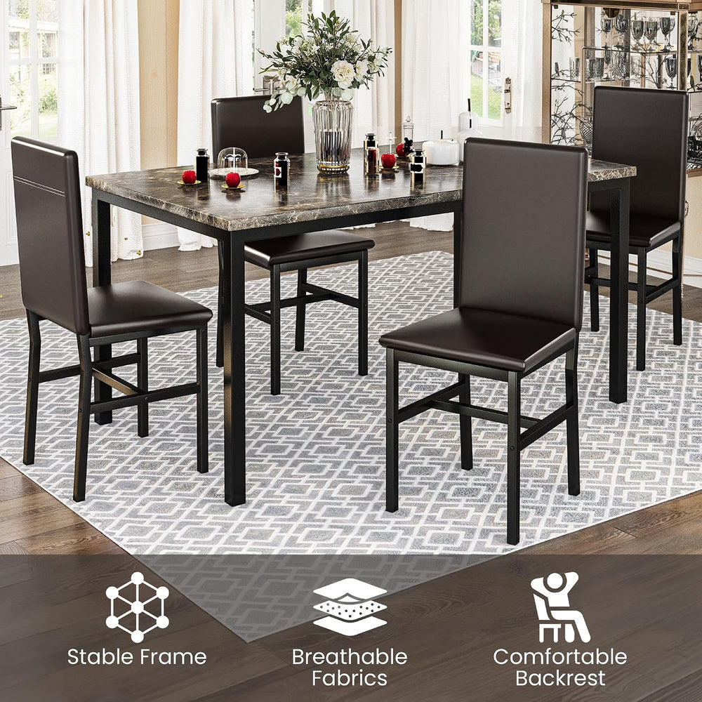 Lamerge Dining Table Set for 4, Faux Marble Table and 4 PU Leather Chairs, Ki...