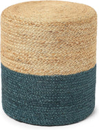 · REDEARTH · Jute Braided Pouf Ottoman - Cylinder Pouffe Foot Stool - Teal | Jute, 14.5"x14.5"x16"; Braided Accent Sitting, Doubles as Foot Rest; Great for Living Room, Patio, Outdoor, Bedroom
