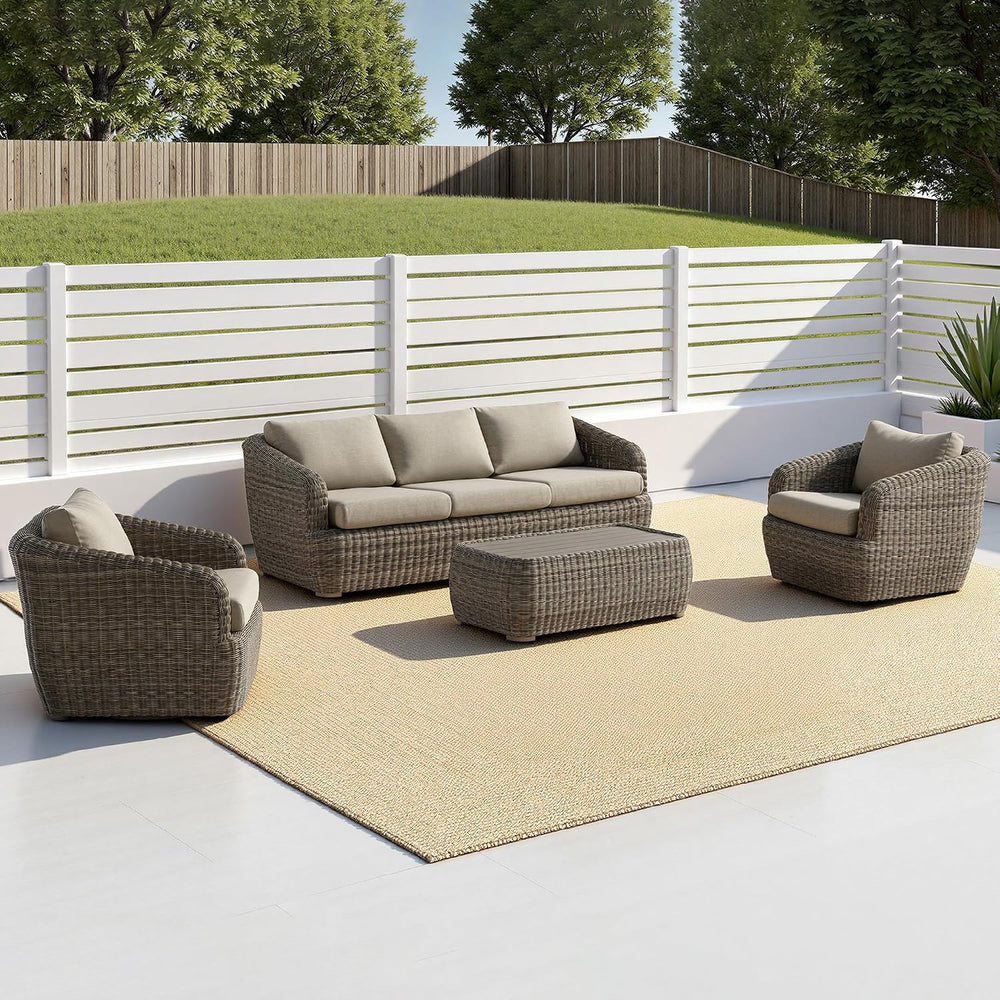 CHITA Patio Wicker 3-Seater Sofa with Removable Cushion, Backyard Rattan Chai...