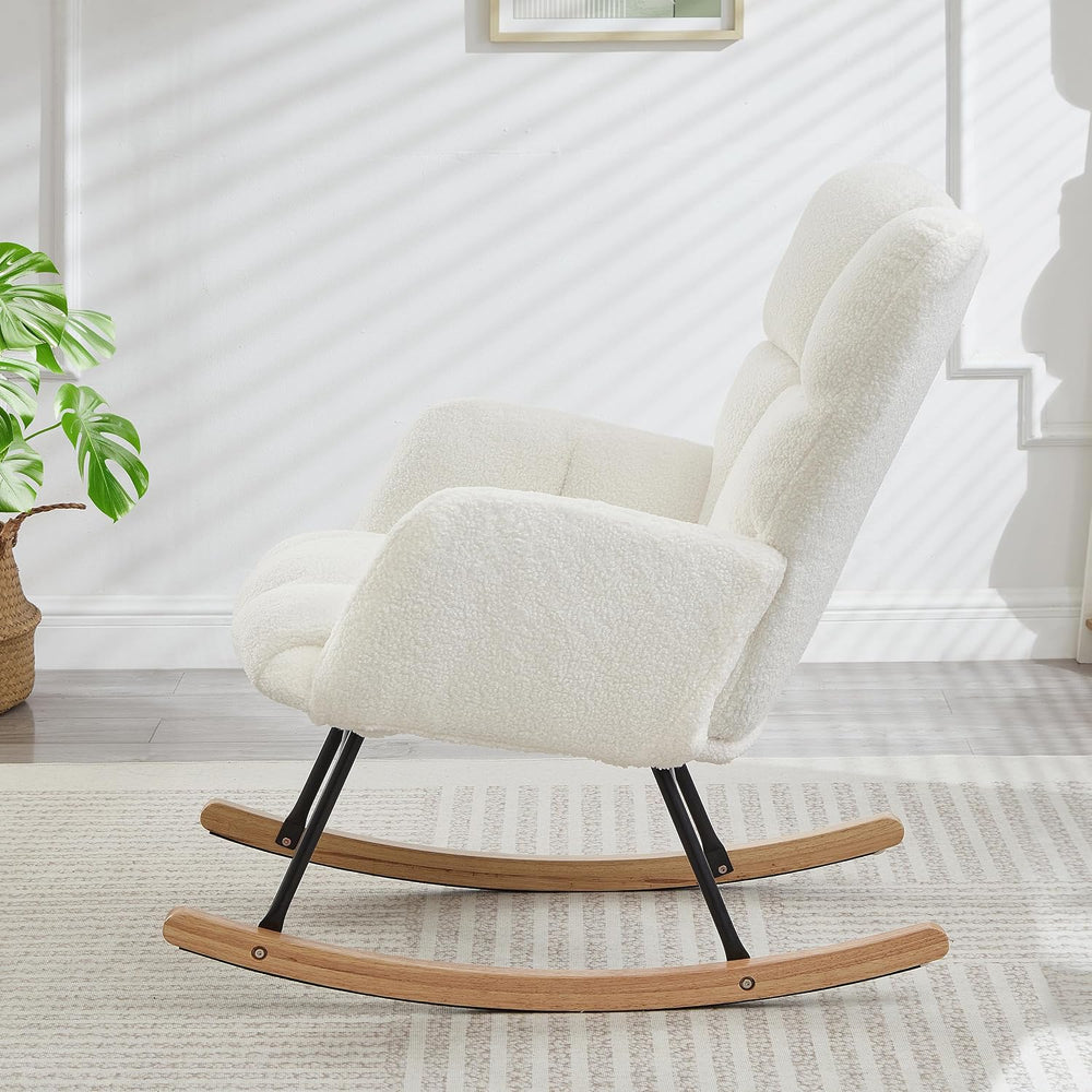 37.2" H Glider Rocking Chair Upholstered with Teddy Fabric, Indoor Rocki...