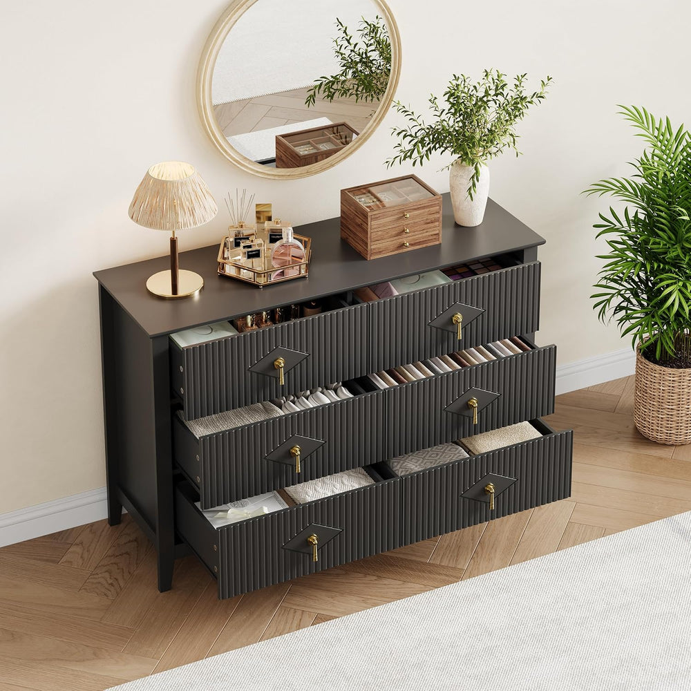 GarveeHome Fluted Dresser for Bedroom, Chest Organizer Unit with 6-Drawer