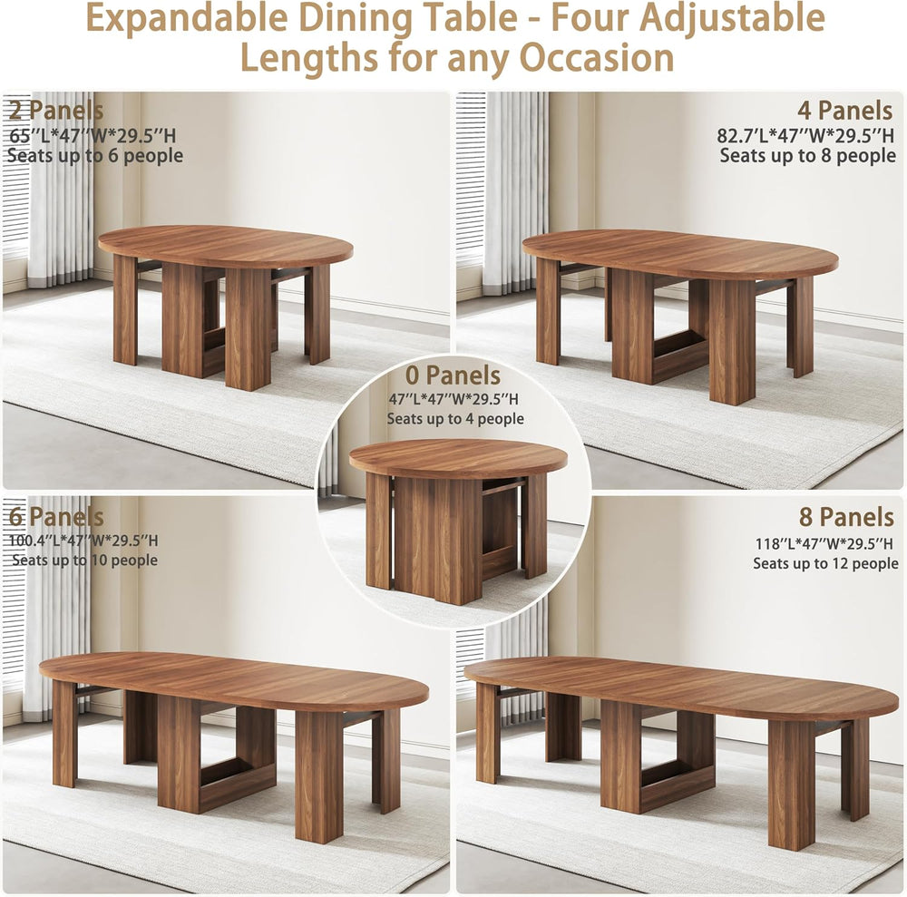47-118 Inch Round Extendable Dining Table for 4-12, Kitchen Table with Wood S...