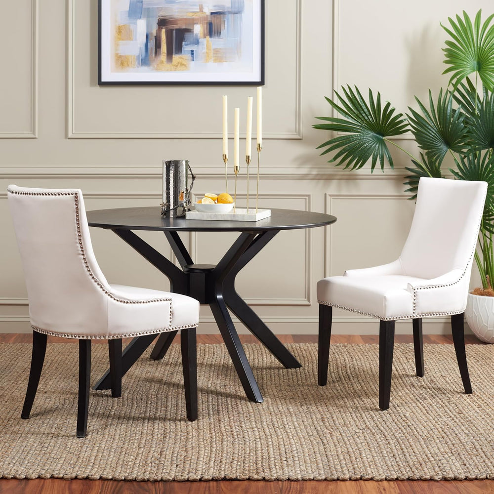 SAFAVIEH Home Collection - Lester White Faux Leather Dining Chair, Nailhead T...