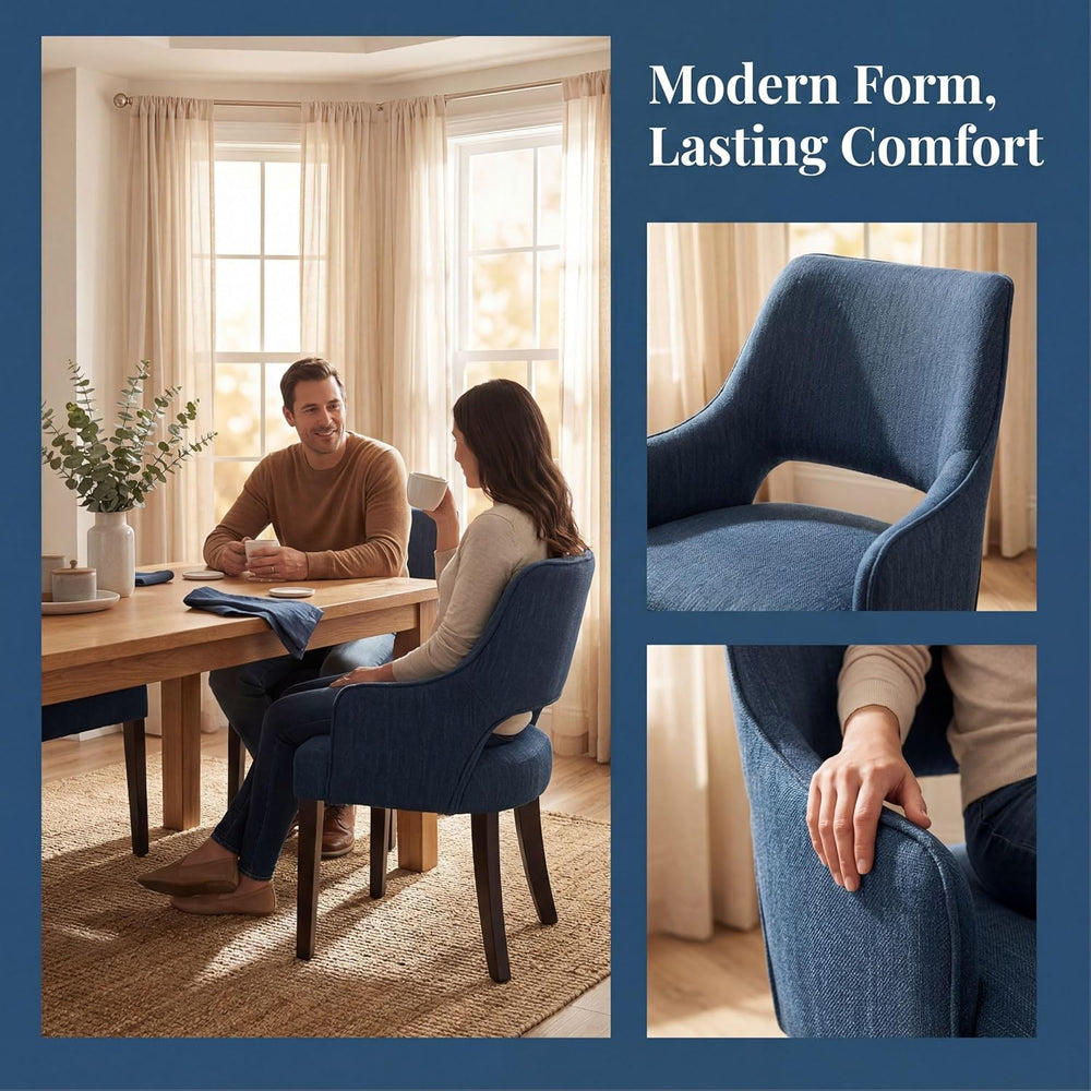 chairus Farmhouse Dining Chairs Set of 2 with Arms, Blue Linen Upholstered Di...