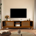 Ball & Cast 68" Mid Century Modern TV Stand for TVs up to 75", Media Console with Rattan Sliding Doors, Open Shelves & Solid Wood Legs, Entertainment Center for Living Room,Bedroom,Light Walnut