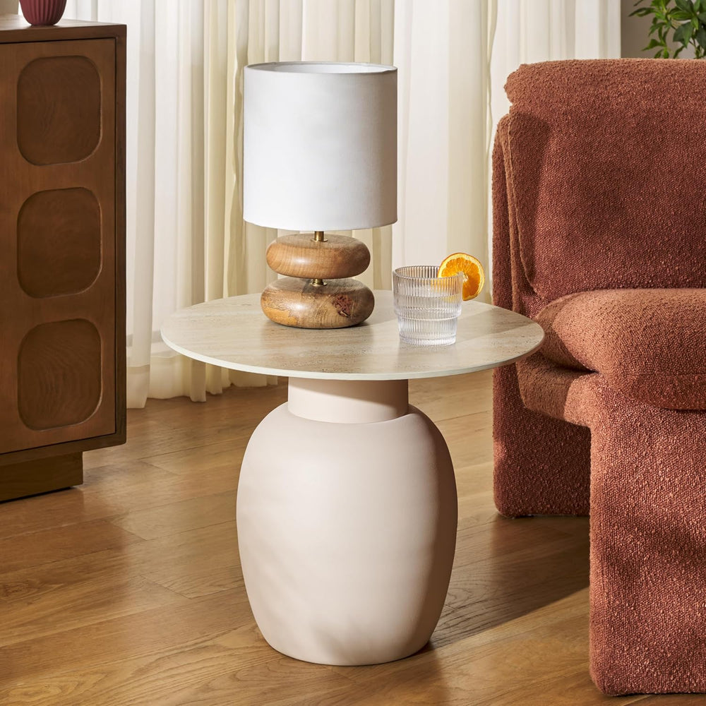 SAFAVIEH Home Collection - Kielh Short Side Table, Beige Ceramic Round Accent...