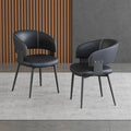 Modern Dining Chairs Set of 2, Faux Leather Upholstered Kitchen Chairs with Curved Back and Metal Legs, Mid Century Chairs for Dining Room, Kitchen, or Café (Black)