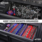 WORKPRO Magnetic Socket Organizer, 1/2-Inch Metric Socket Holder, Socket Trays Holds 19 Pieces Standard Size and Deep Size Sockets(Sockets not Included)