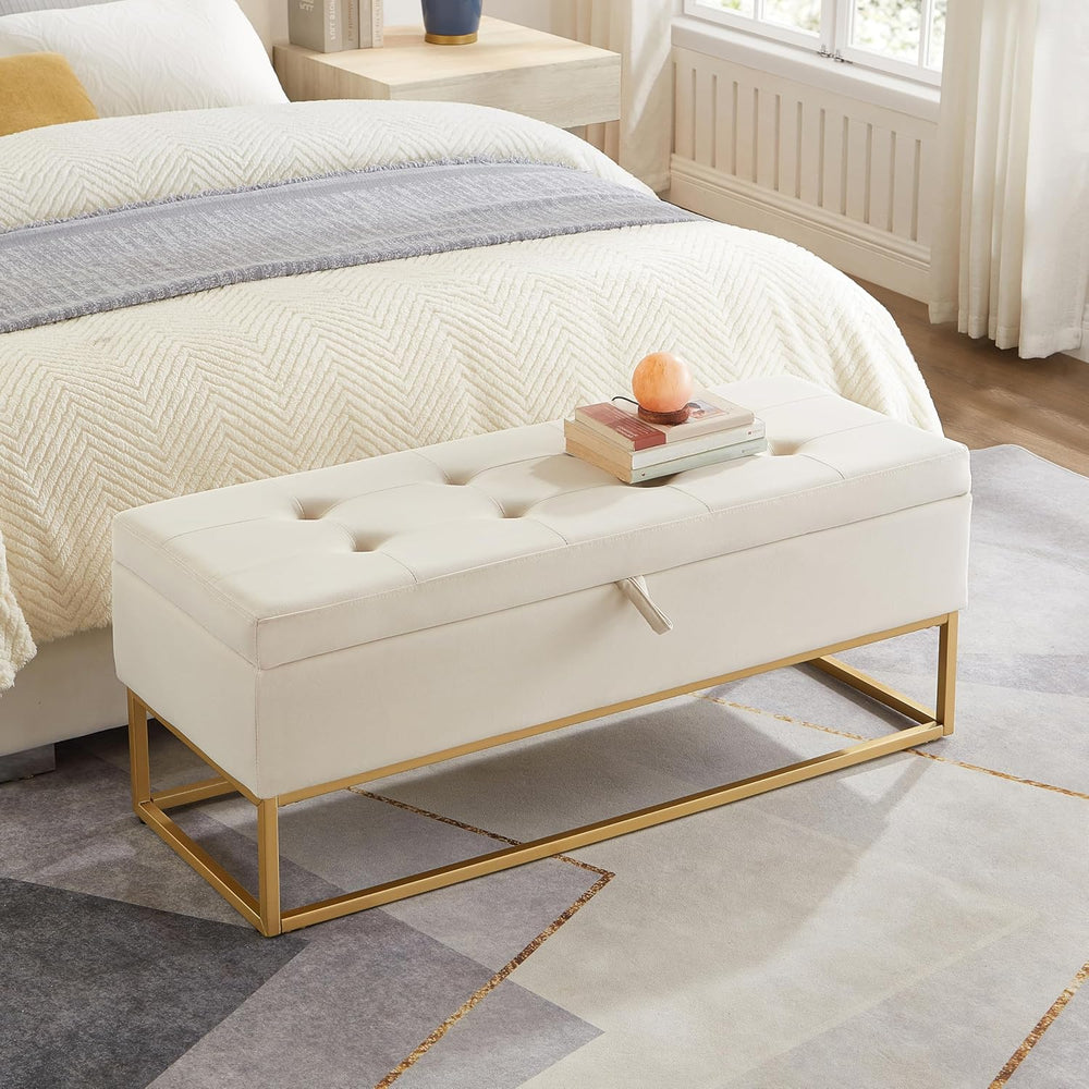 46" End of Bed Bench, Storage Bench with Metal Base Holds up to 500 lbs,...