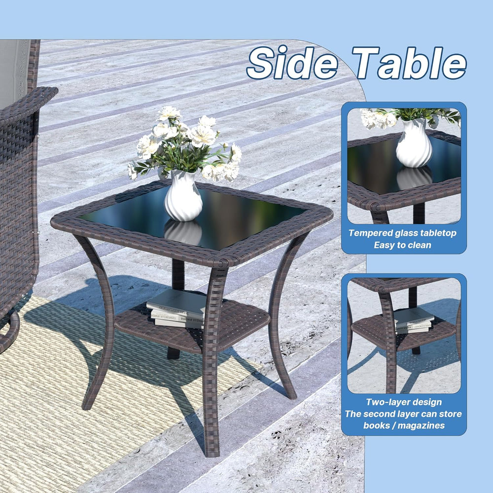 Kurapika 3 Pieces Patio Furniture Set Outdoor Swivel Gliders Rocker, Wicker P...
