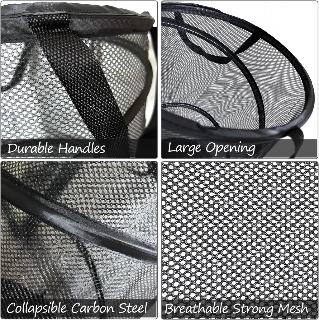 BATTOO Black X-Large Collapsible Laundry Basket Foldable Mesh Pop Up Hamper with Handles for Laundry Room, Bathroom, Kids Room, College Dorm, Travel, Camping, Gift Basket
