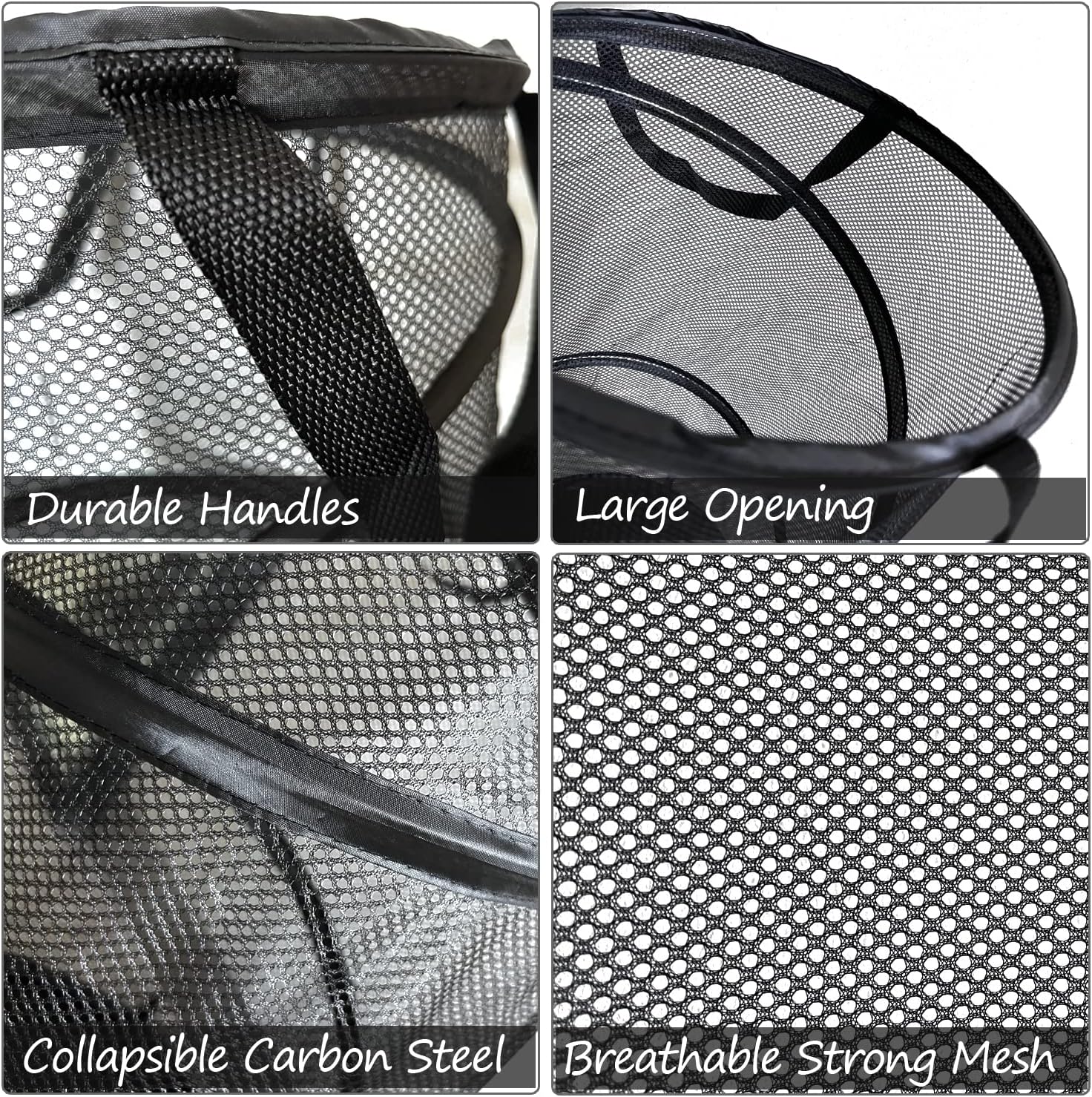 BATTOO Mesh Collapsible Laundry Baskets, Foldable Pop Up Laundry Hamper, Extral Large 113L Laundry Basket Hamper for Laundry, Bathroom, Kids Room, College Dorm, Travel, Camping Black