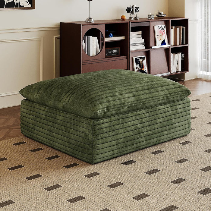 LUCKHAO 39.4" Ottoman Seat, Corduroy Upholstered Deep Seat, Comfy Cloud Couch with Movable Ottoman, DIY Combination, Plush Corduroy, Green
