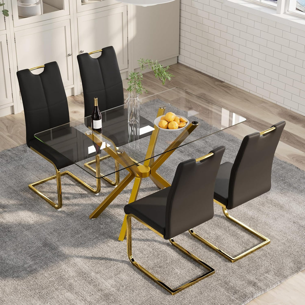5-Piece 47" Dining Table with 4 PU Leather Chairs, Modern Dining Table S...