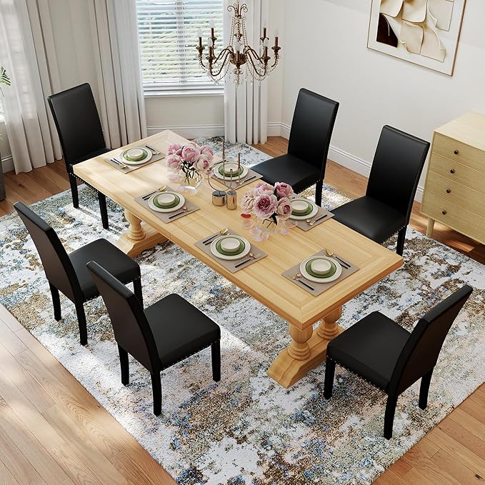 LSSPAID Dining Chairs Set of 4, PU Leather Upholstered Dining Room Chairs with Nailhead Trim and Solid Wood Legs for Home and Kitchen, Black