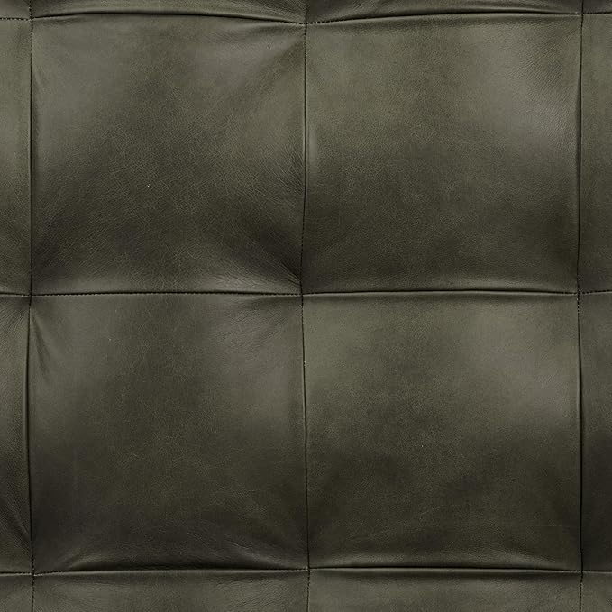 POLY & BARK Napa Ottoman - Full-Grain Leather Upholstered Ottoman with Feather-Down Topper - Couch for Living Room - Vintage Italian Leather in Olivine Green