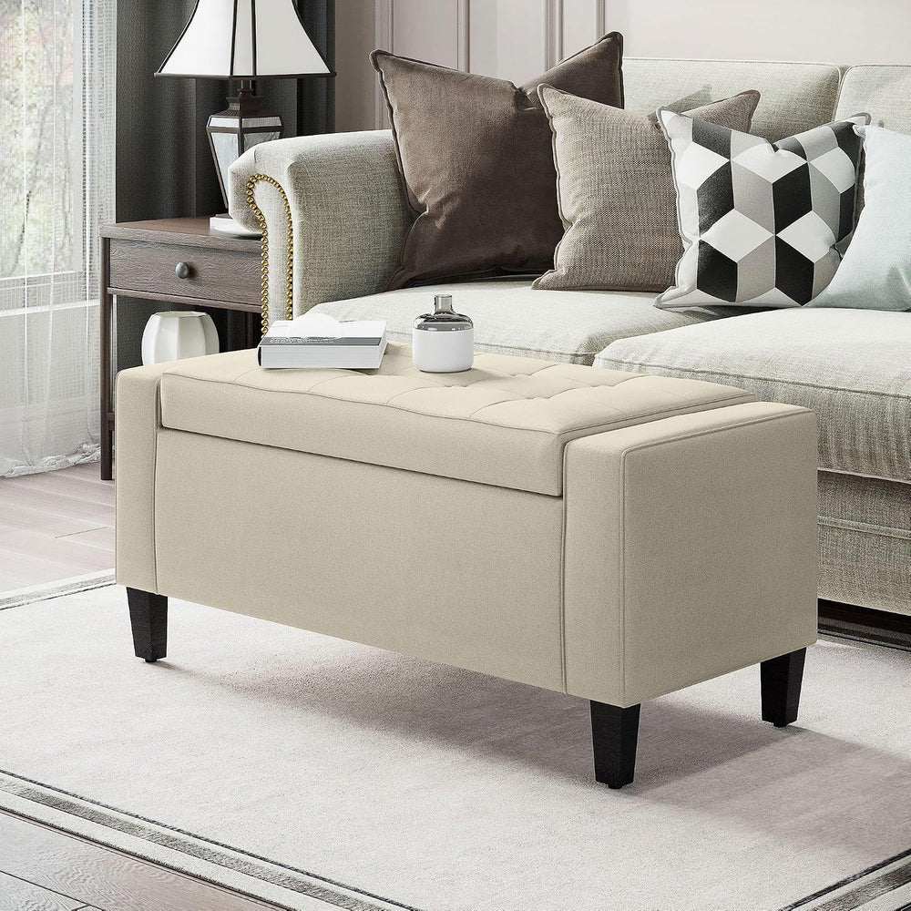 Classic Storage Ottoman with Linen Cover for Living Room