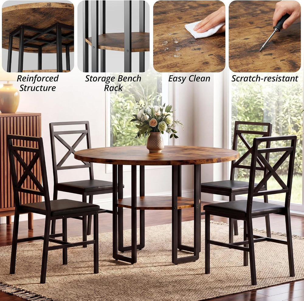 IRONCK Dining Table Set for 4, Round Dining Table and Chairs, Kitchen Table a...