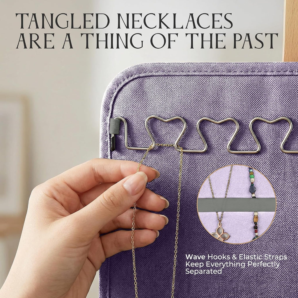 Hanging Jewelry Organizer Storage with Hanger Metal Hooks Double-Sided Jewelry Holder- Wall Mount Holder for Earrings, Necklaces, Rings on Closet, Wall, Door, 1 piece, Large, Pink
