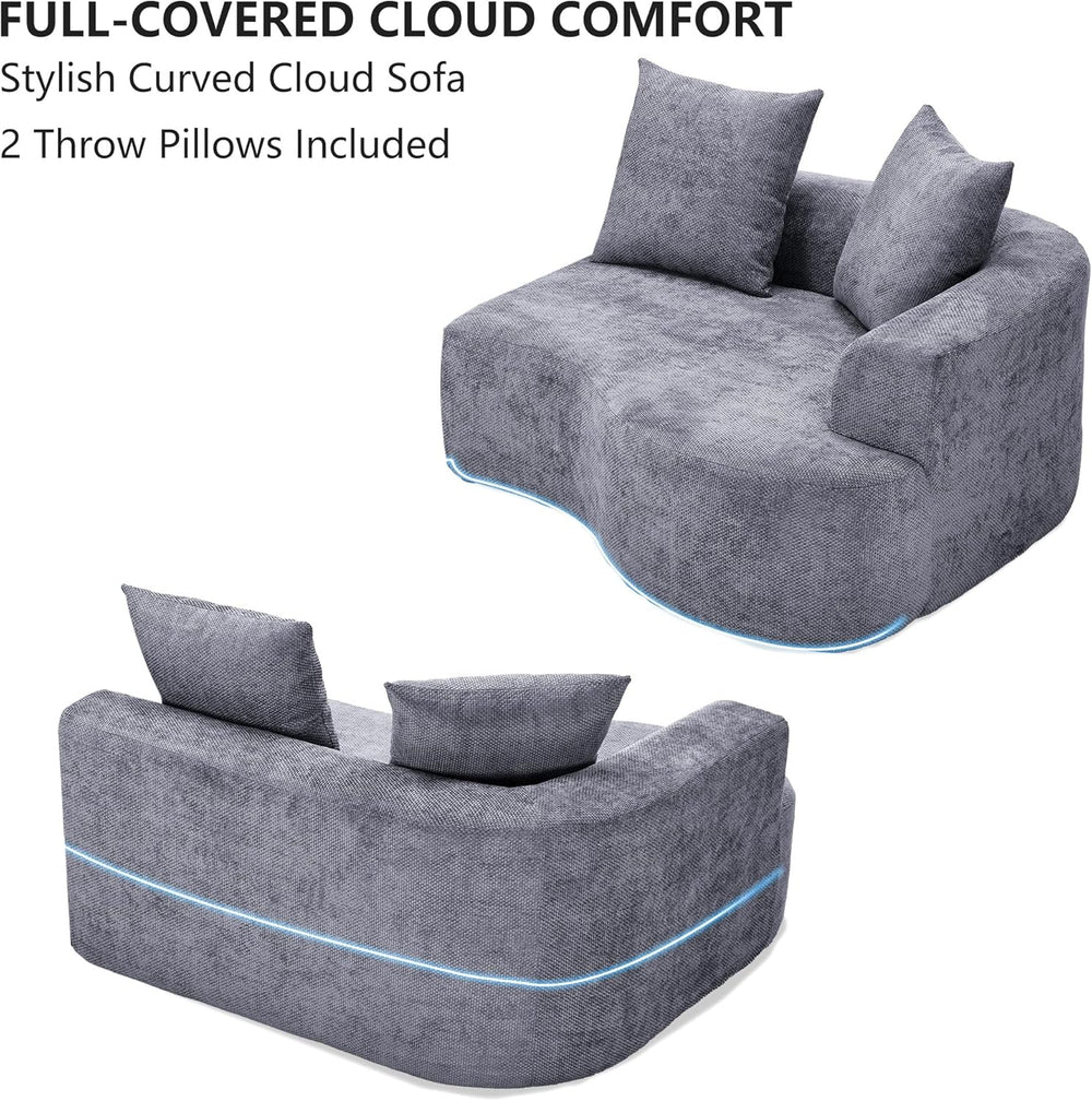 L Shaped Single Sofa, Modern Comfy Chenille Fabric Loveseat Couch, No Assembl...