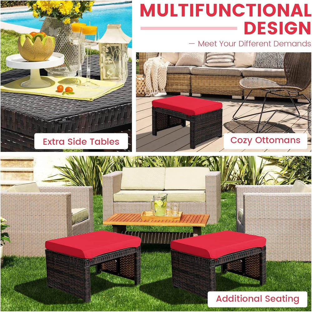 RELAX4LIFE 2-Piece Wicker Outdoor Ottoman, Rattan Footrest Set of 2 with Remo...