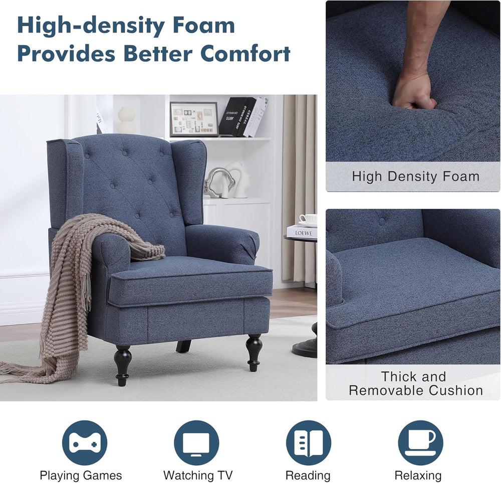 Accent Chair Set of 2, Mid Century Modern Fabric Wingback Chair, Upholstered ...