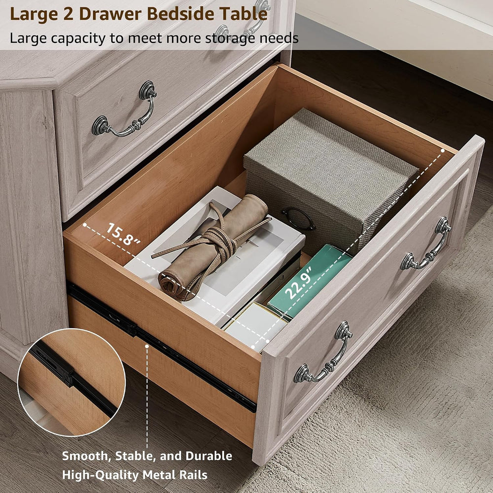 T4TREAM 30" Farmhouse Nightstand Set of 2 w/Charging Station | Large End...