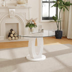 RGZ 39'' Modern Luxury Glass Round Dining Table for 4-6, Clear Circle Glass Top Kitchen Table with White MDF Base, Small Circular Minimalist Apartment Dinner Table for Home, Living Room, Tea