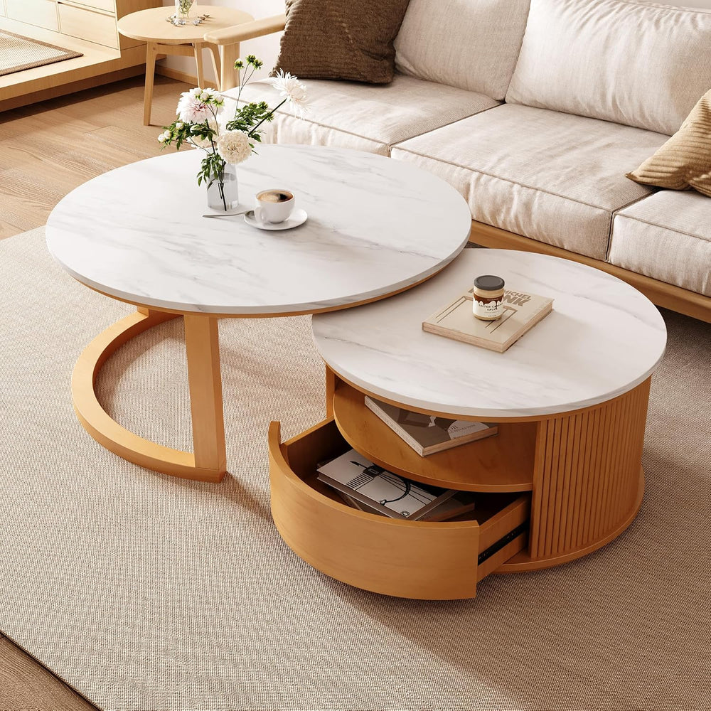 28" Marble Veneer MDF Nesting End Table, Nesting End Tables with Tiered ...