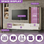 102" White Modern Entertainment Center for 55/65/75/85 inch TV, Included TV Stand and Glass Display China Cabinet, 2-Piece Media Console with Drawers for Living Room (AB-102 Cabinets Set)