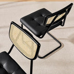 Yaheetech Rattan Dining Chairs Set of 6 Mid Century Modern Dining Room Chairs with Chrome Legs and Rattan Back for Home Kitchen, Faux Leather, Black