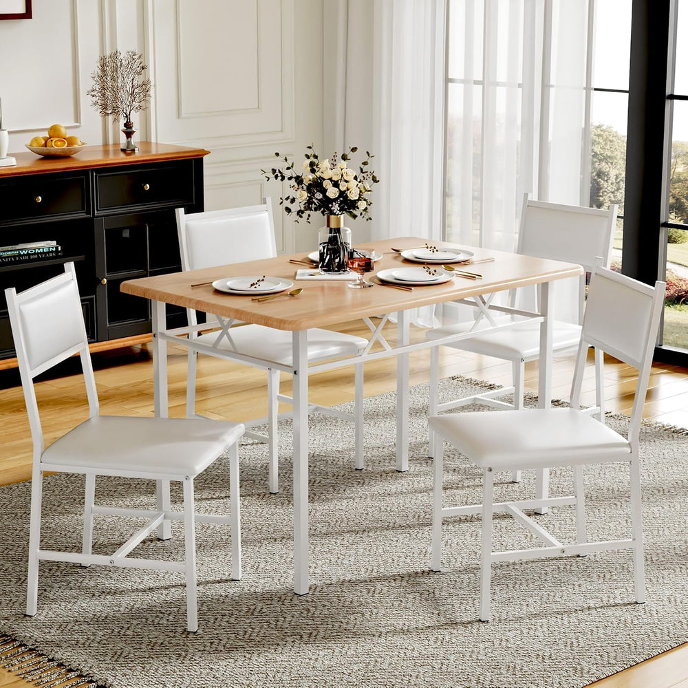 VECELO Dining Table Set for 4 with Chairs, 5-Piece Kitchen Table and Upholste...