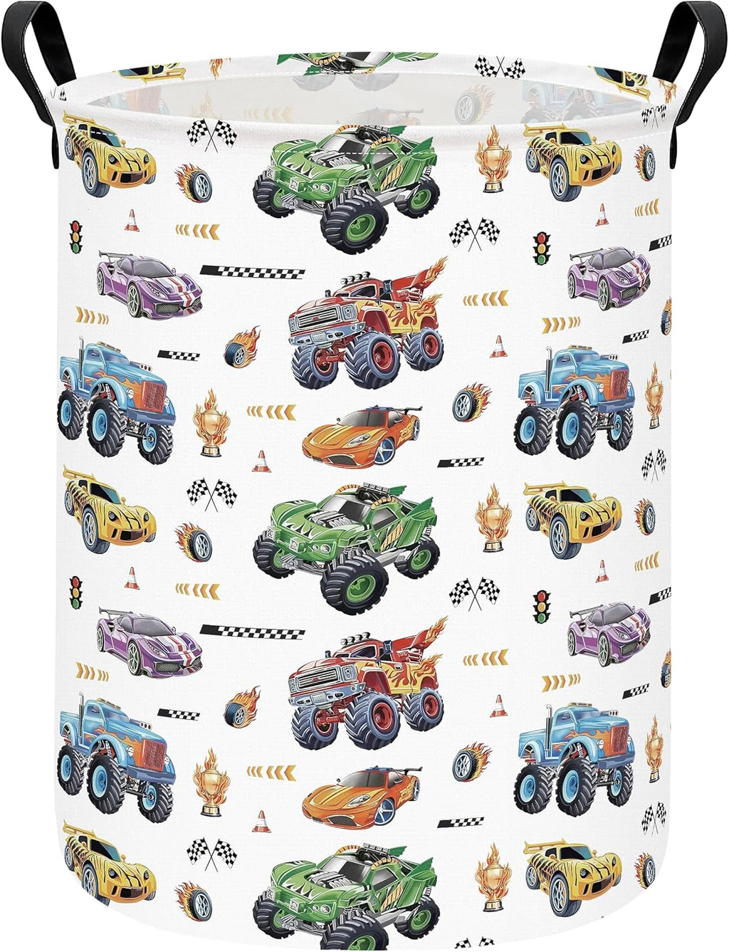 Monster Truck Laundry Hamper Storage Basket | Foldable with Waterproof PE Coating Organizer Bin for Kids Boys and Girls,Office,Bedroom,Clothes