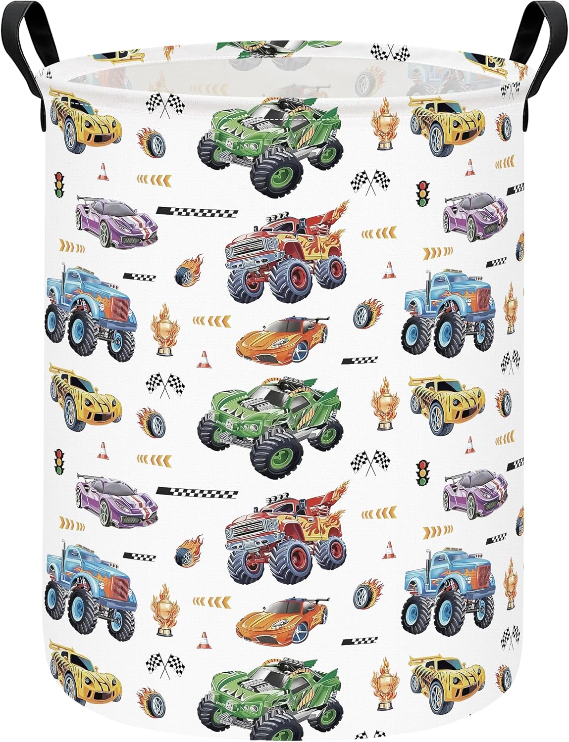 Monster Truck Laundry Hamper Storage Basket | Foldable with Waterproof PE Coating Organizer Bin for Kids Boys and Girls,Office,Bedroom,Clothes